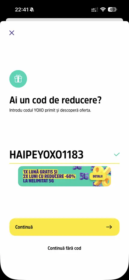 Codul HAIPEYOXO1183 acceptat în aplicația YOXO la testarea din 7 august 2026